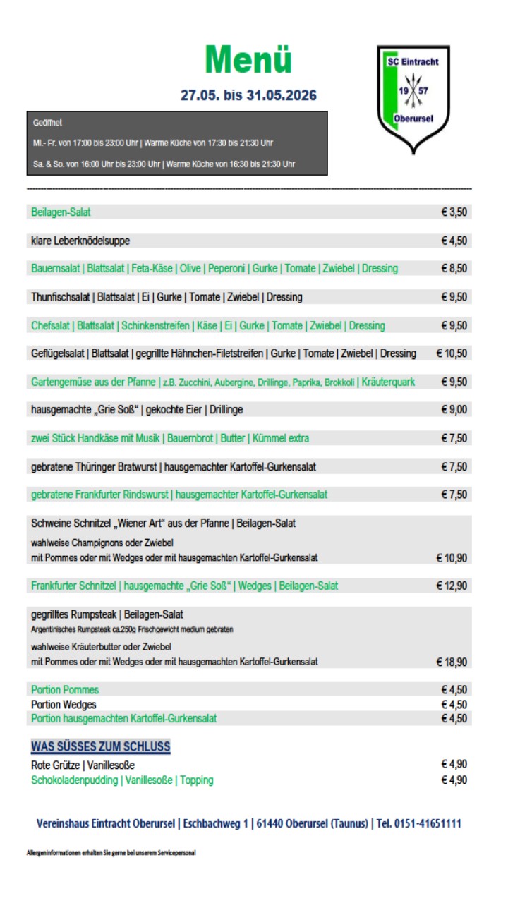 Menuekarte Urlaub